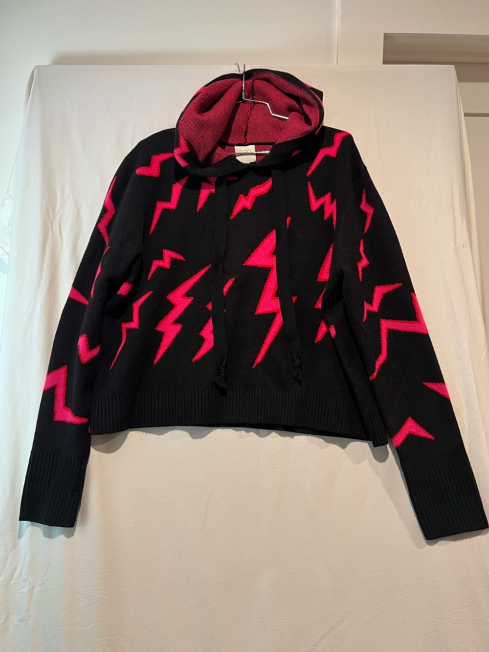 Sen Lightning Bolt Hoodie Sweater Black Red Graphic Knit Pullover S